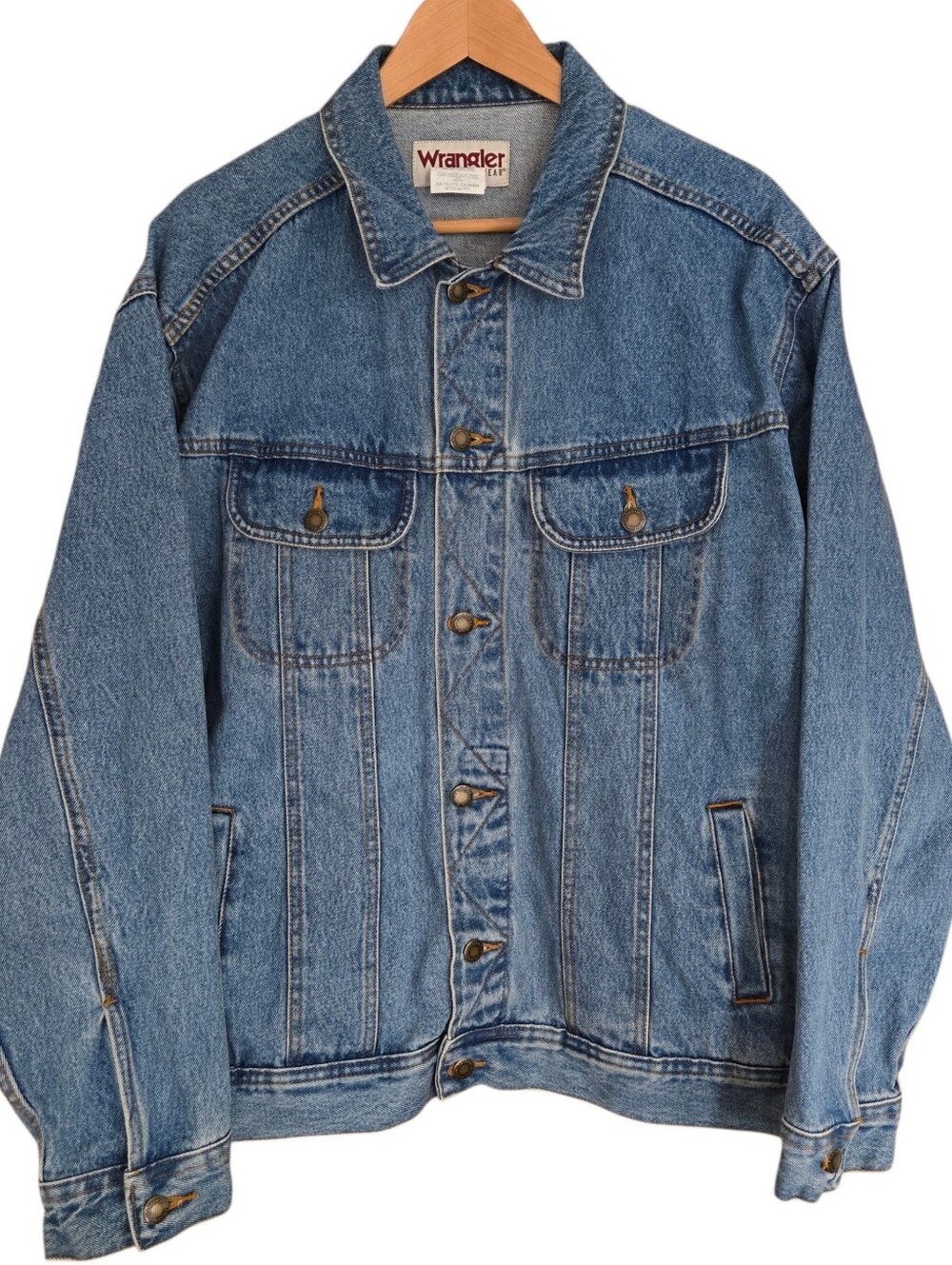 Wrangler Rugged Wear Denim Jacket Mens Size XL Blue Vintage 100% Cotton RJK30VI